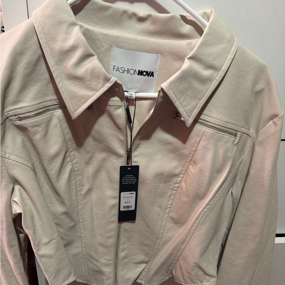 Fashion Nova Beige Leather Jacket